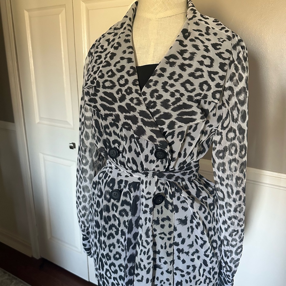 Black and Gray Trench Coat with Plush Texture and Notched Collar